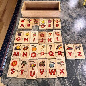 Wooden Alphabet Puzzle Pictures Storage Box Kids Educational Toy Melissa & Doug?